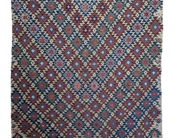 Vintage Afghan Kilim, 5x6, Hand Woven Tribal Flatweave Rug, Colorful Library Living Room Carpet