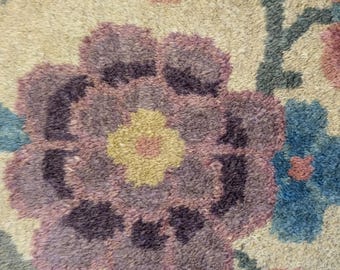 Antique Art Deco Chinese Rug (5x8): Hand-Knotted Wool Floral Carpet