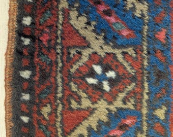 Antique Heriz Runner Rug, 3x11, Hand Knotted Geometric Oriental Carpet, Tribal Wool Hallway Rug