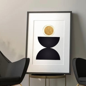 Abstract Afro Half Circles Wall Art | Boho Wall Art Print | Modern Home Decor | African Wall Art | African Prints UK | Black And Gold Art