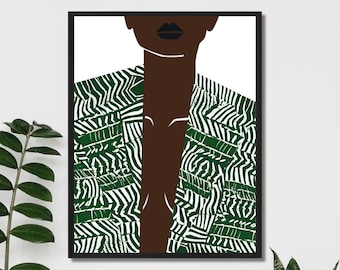 Black Woman African Wall Art | African American Art | Green African Wall Art Prints UK | Black Girl Poster | Melanin Art | Modern Home Decor