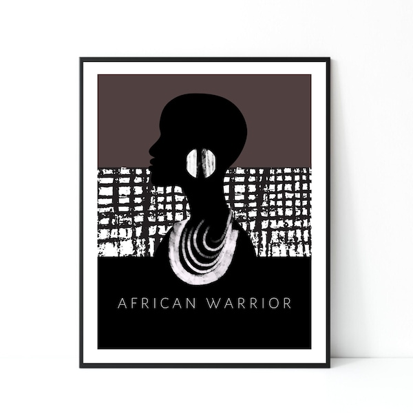 Abstract African Woman Silhouette | African Wall Art Prints UK | Warrior | Modern Home Decor | Black Woman Empowerment | Housewarming Gift