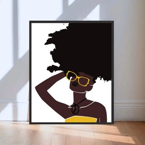 Abstrakte Afro Haar Wandkunst | Afroamerikanische Frau Kunst | Afrikanische Wandkunst | Senffarbe schwarze Frau Kunst | Afrozentrische Wandkunst