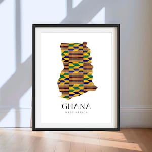 Kente African Wall Art Prints | Kente Ghana Map Print | Ghana Wall Art | Ghana Map Poster | Modern African Home Decor | African Prints UK