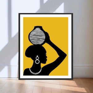 African Black Woman Art | African Wall Art Prints UK | Afro Abstract Wall Art | Mustard Yellow Afrocentric Wall Art | Modern Home Decor