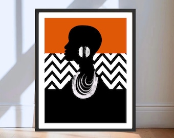 African Woman Wall Art Print | Black Woman Abstract Afro Wall Art | African Prints UK | Orange Afrocentric Wall Art | African American Art
