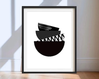 Afro Abstract Boho Wall Art | Black Half Circles | African Wall Art Print | African Prints UK | Geometric Wall Art | Modern Home Decor