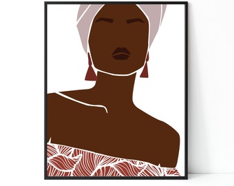 African American Woman | Black Woman Illustration Print | Black Girl Wall Art | African Print Wall Art | Neutral Modern Home Decor