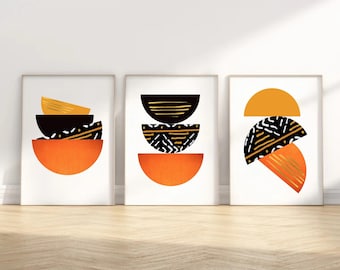 Set Of 3 African Wall Art Prints | African Art Print | African Prints UK | Afro Boho Wall Art Print | Abstract Afro Half Circles Wall Decor