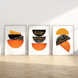 Set Of 3 African Wall Art Prints | African Art Print | African Prints UK | Afro Boho Wall Art Print | Abstract Afro Half Circles Wall Decor
