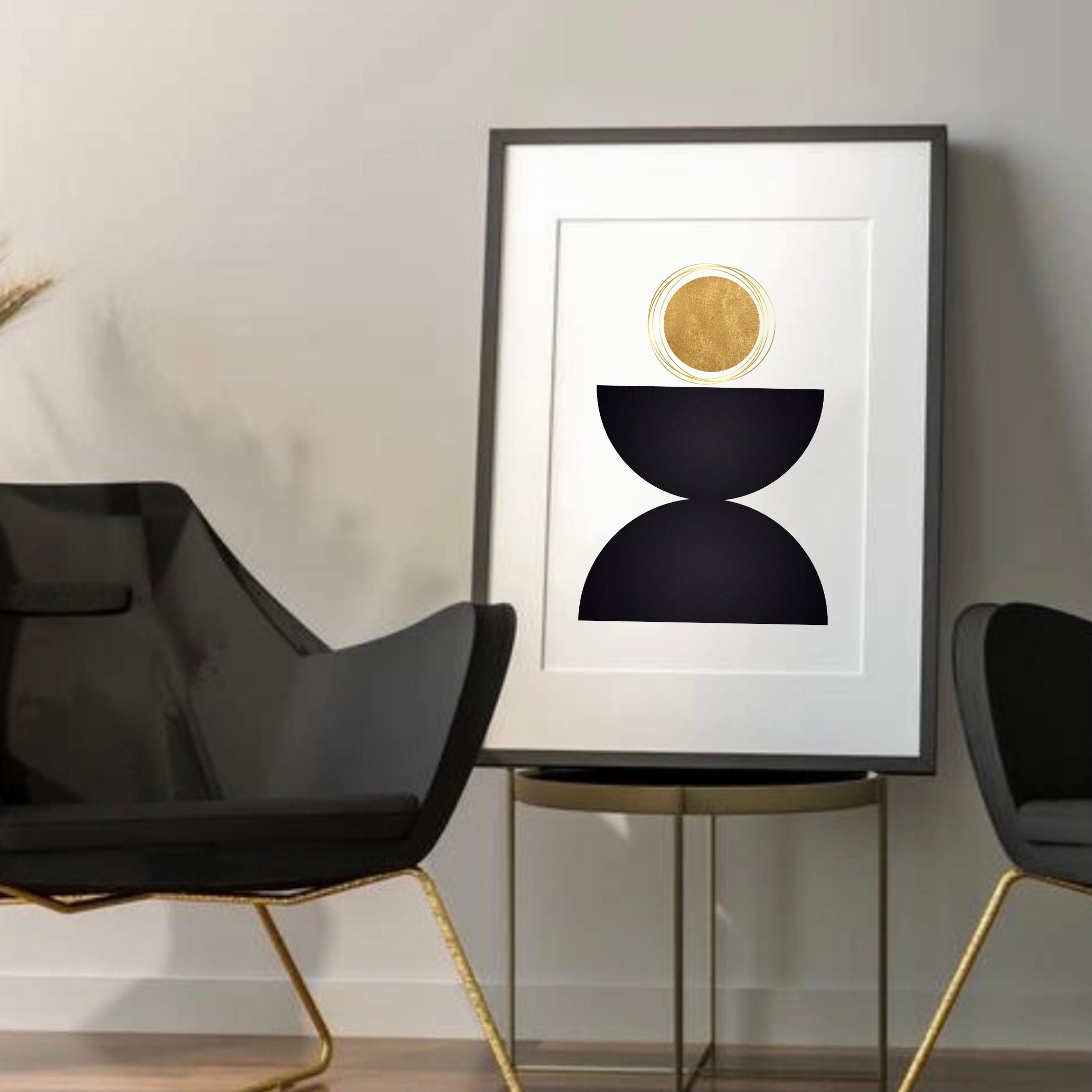Black & Gold Geometric Art Boho Wall Art Modern Home Decor Etsy