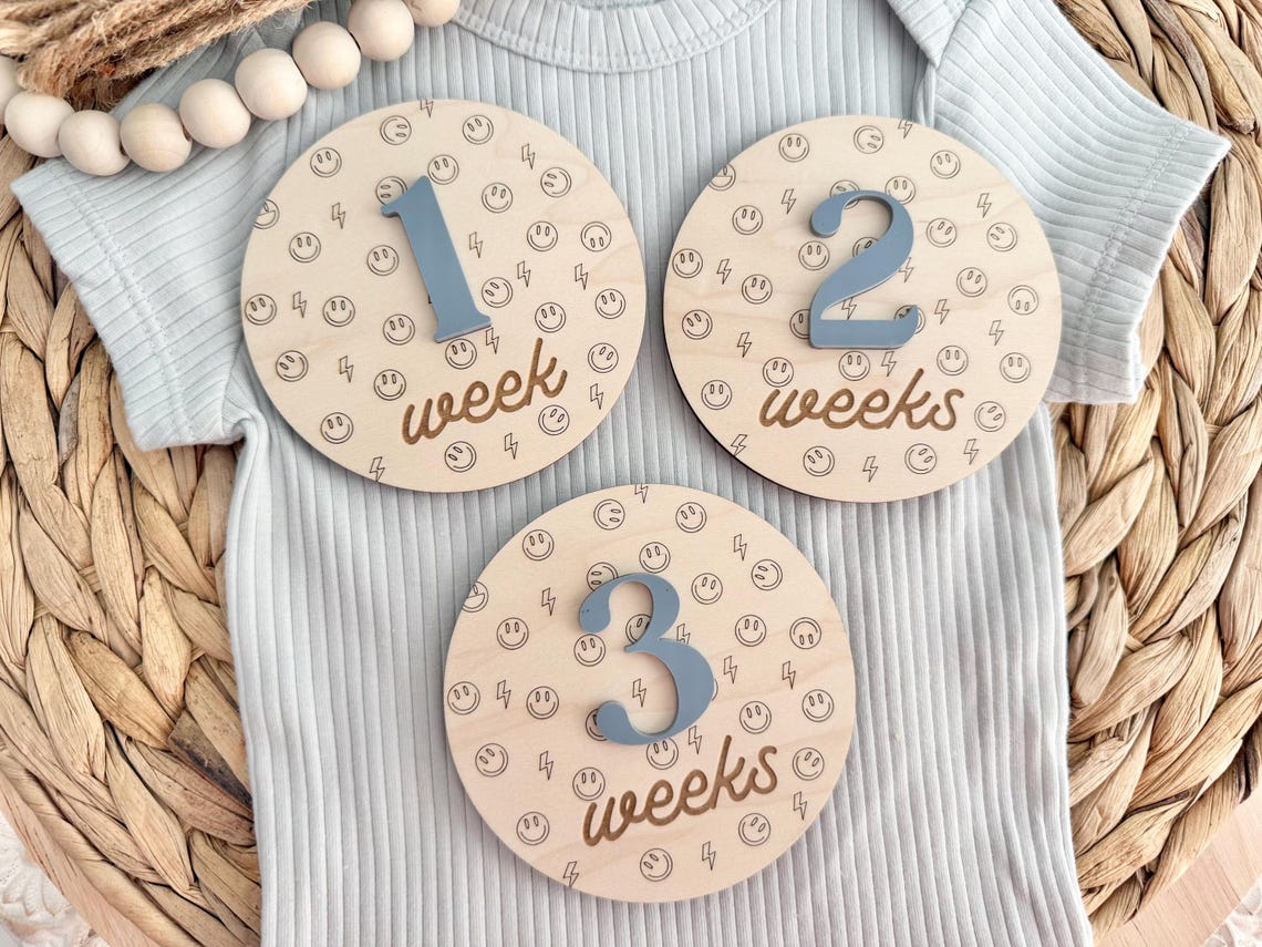 Boy Monthly Milestone Discs For Baby Photos Gender Neutral Engraved Boy Monthly Milestone Discs For Baby Photos Gender Neutral Engraved