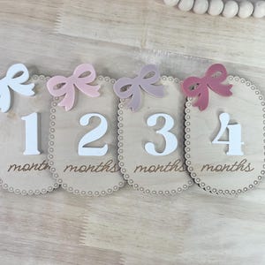 Baby Milestone Cards, Monthly Milestones Photo Prop, Coquette Bow Scallop Markers | Fresh 48 Photos | Baby shower Gift Newborn Gift