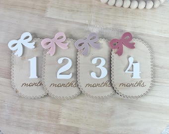 Baby Milestone Cards, Monthly Milestones Photo Prop, Coquette Bow Scallop Markers | Fresh 48 Photos | Baby shower Gift Newborn Gift