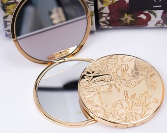 Gucci beauty logo gift mirror for portable purse gold with gift box from HK Gucci vip gift