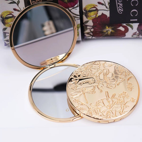 Gucci beauty logo gift mirror for portable purse gold with gift box from HK Gucci vip gift