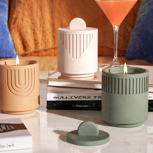 Silicone Concrete Candle Jars With Lids Mold DIY Cement Candle Etsy