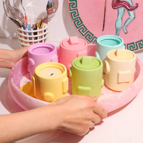 Concrete Candle Jar With Lid Mold Cement Candle Vessel Mold Etsy