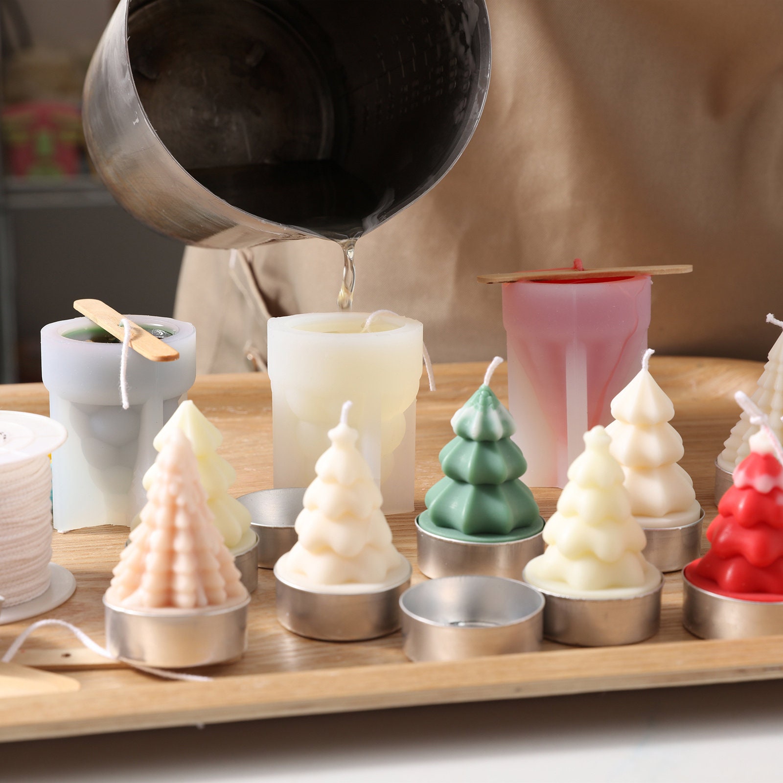 Mini Christmas Tree Candle Silicone Mold With Metal Tealight Cups