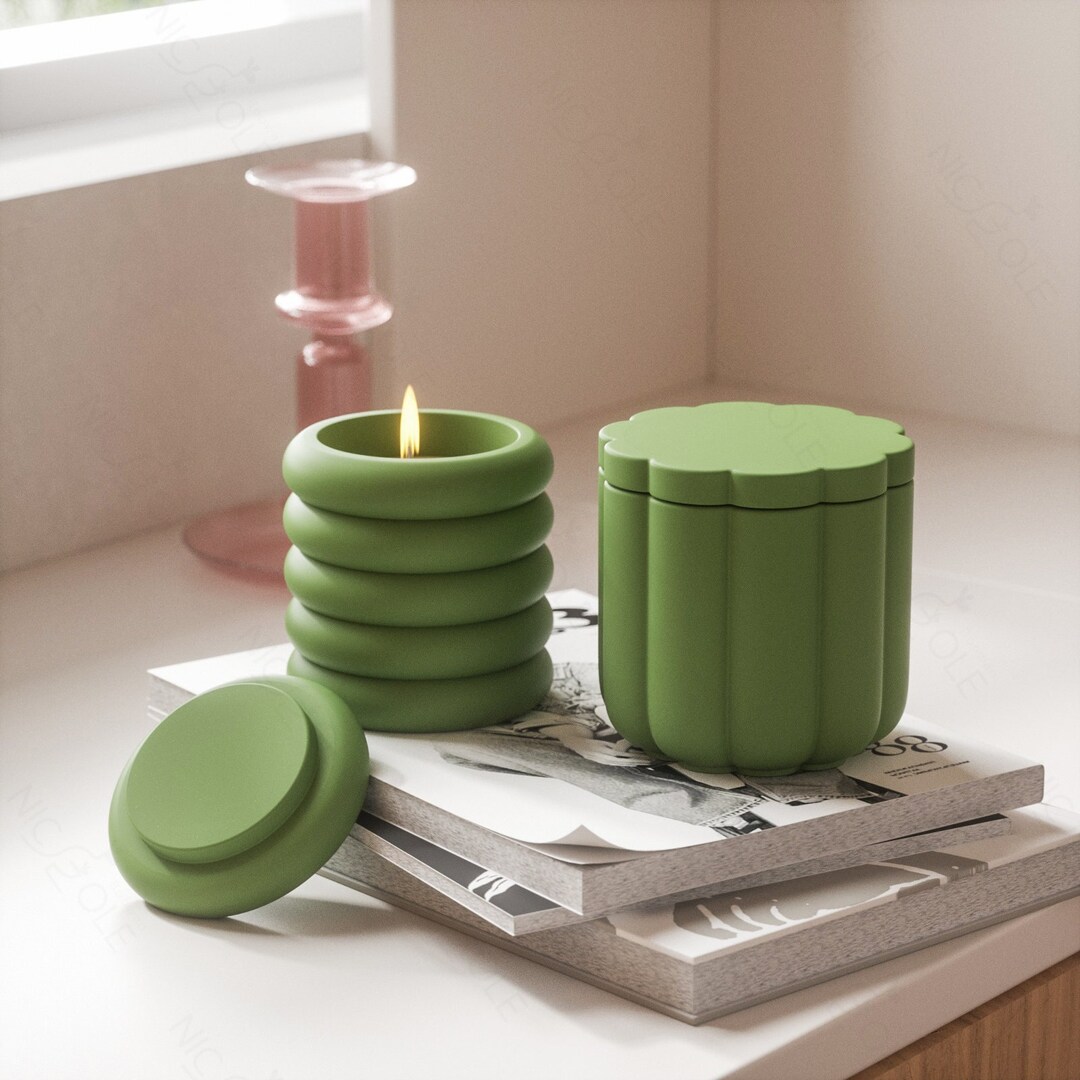 Silicone Concrete Candle Jars With Lids Mold DIY Cement Candle Vessel Mould Christmas Decor Tool