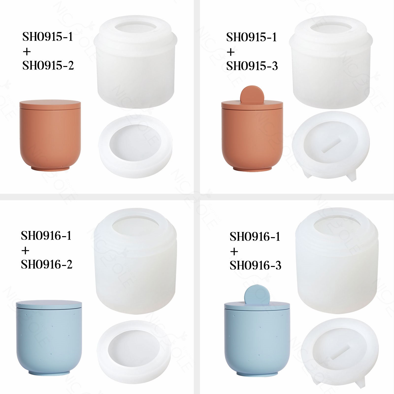 Candle Vessels With Lids Silicone Concrete Mold Round Cement Etsy