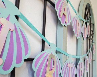 Mermaid Happy Birthday Banner – Purple Under The Sea Party Decor, Tear-Resistant Pennant Banner - View #11