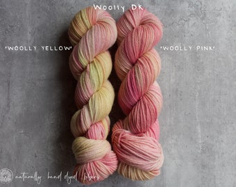 WOOLLY Pink & WOOLLY Yellow / Natural Dye Yarn / 100% Non Superwash Peruvian Wool / DK weight / 246yds / 100gm / hand painted