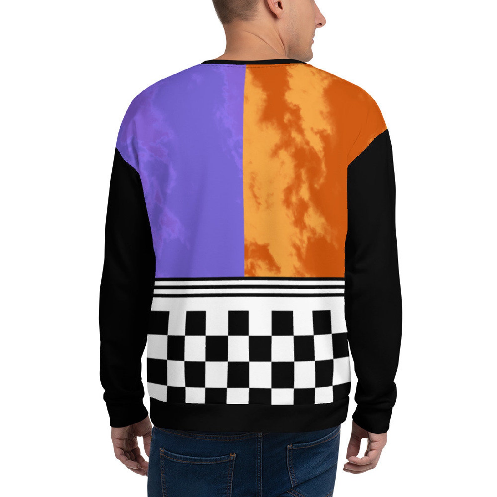 Men's All-Over Print Recycled Unisex Sweatshirt Basketweave Violet Moody Blue and White