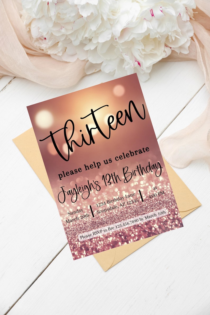 13th Birthday Invitation 13th Birthday Girl Digital Etsy