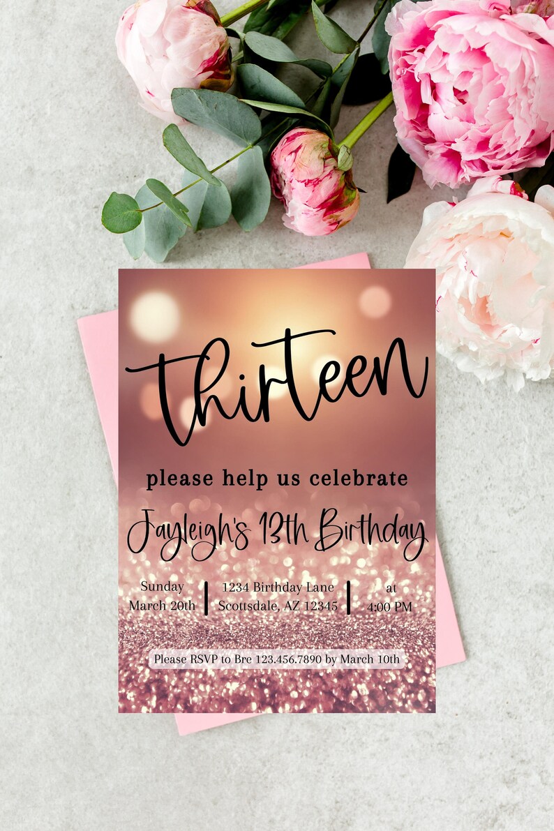 13th Birthday Invitation 13th Birthday Girl Digital Etsy