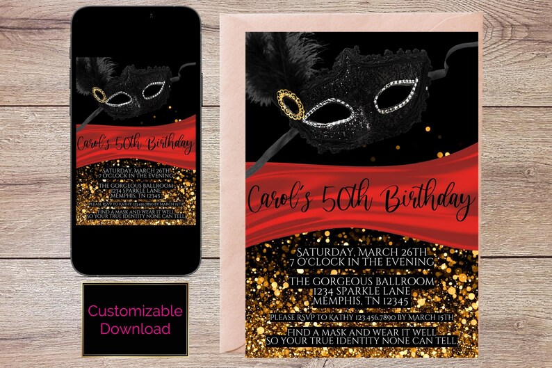 Masquerade Invitation Masquerade Masquerade Party Invitation Masquerade Ball Masquerade Invite Custom Digital Download