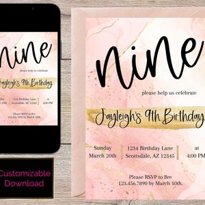 9th Birthday Invitation | 9th Birthday | 9th Birthday Invite | 9th Birthday Girl | Nineth Birthday | Editable Template | Digital Download