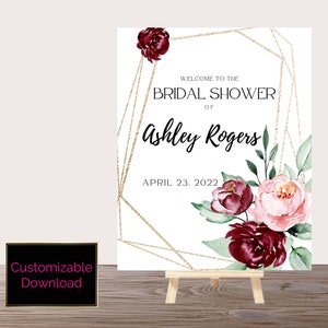 Welcome Bridal Shower Sign Template Burgundy and Blush With - Etsy