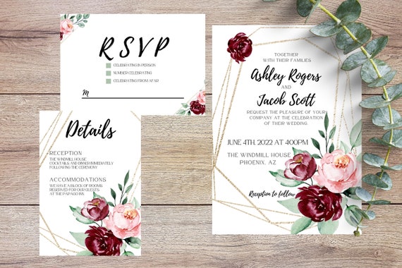 Wedding Invitation Template Printable Custom Wedding - Etsy