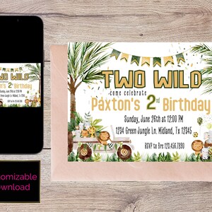 Two Wild Birthday Invitation | Two Wild | Safari Birthday Invitation | Two Wild Invitation | Two Wild Birthday | Editable Template