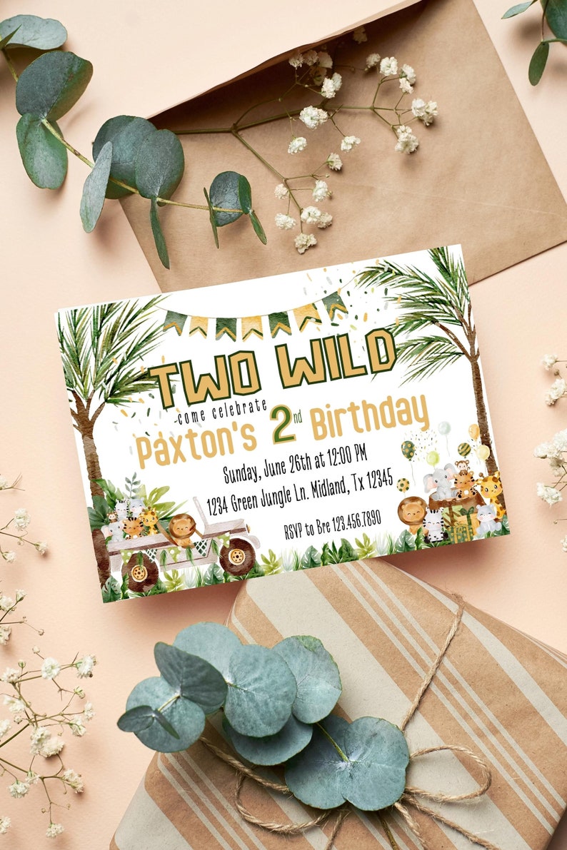 Two Wild Birthday Invitation Two Wild Safari Birthday Etsy