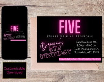 5th Birthday Invitation | 5th Birthday | 5th Birthday Invite | 5th Birthday Girl | Fifth Birthday | Editable Template | Digital Download