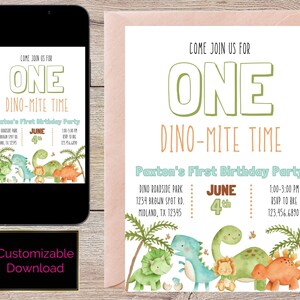 Dinosaur Birthday Invite | Dinosaur Birthday Invitation | 1st Birthday | First Birthday | Editable Template | Digital Download | Invitation