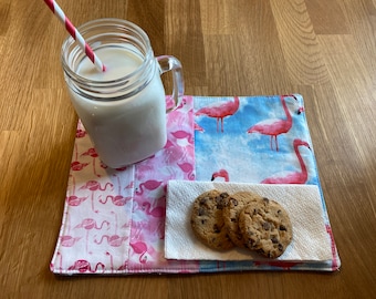 Flamingo Mug Rug, place mat, coaster, snack mat