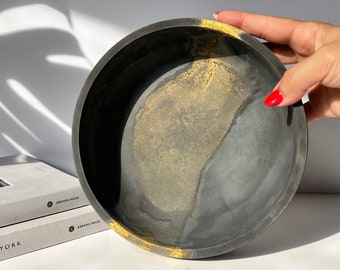 Handcrafted Concrete Bowl: Gold Streak Centerpiece, Key Trinket Catchall