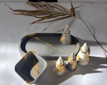 Jewelry holder set, Cement bedside tray, Cement tray, Engagement Ring dish, Wedding ring dish, Wedding ring tray, College apartment decor