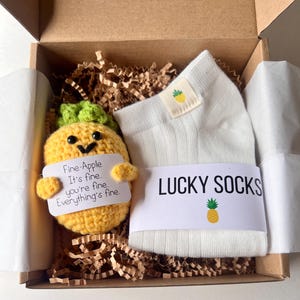 Skarpetki IVF, prezenty IVF, prezent na wsparcie emocjonalne, skarpetki Lucky Pineapple, prezenty na niepłodność, pudełko prezentowe IVF, ananas IVF, skarpetki na dzień transferu