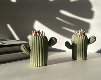 Mini portacerillas de cactus, encendedor de cerillas, decoración de cemento, decoración sueca, escultura de hormigón, cactus saguaro, decoración del hogar bohemia, decoración occidental