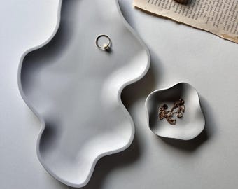 Bandeja minimalista de cemento para guardar objetos diversos: decoración moderna para joyas y mesas de centro (28 x 14 cm)