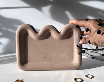 Concrete Tray, Modern Concrete Catchall,  Midcentury Modern Decor, Handmade Tray, Beige Home Decor