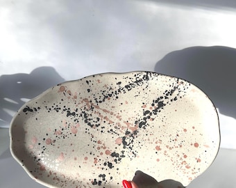 Splattered Concrete Oval Tray: Decorative Catchall, Vanity Tray
