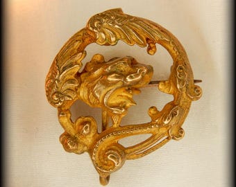 Victorian 1900s Lion Dragon Brooch pin from France