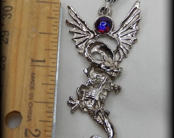 Dragon Pendant with Mexican Opal Dragon&#39;s Breath Glass Sterling Chain and Bail