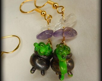 Witchy Bubbling Cauldron Fun Witch Gothic Earrings