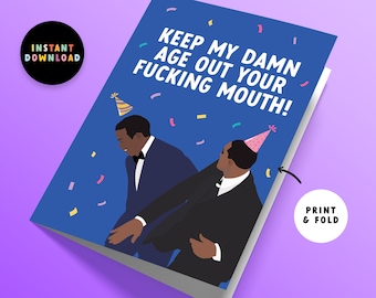 Descarga instantánea Will Smith Oscars Slap / Tarjeta de cumpleaños / Imprimir en casa / Will Smith Slap / Imprimible / Oscars Slap Card / Tarjeta de último minuto